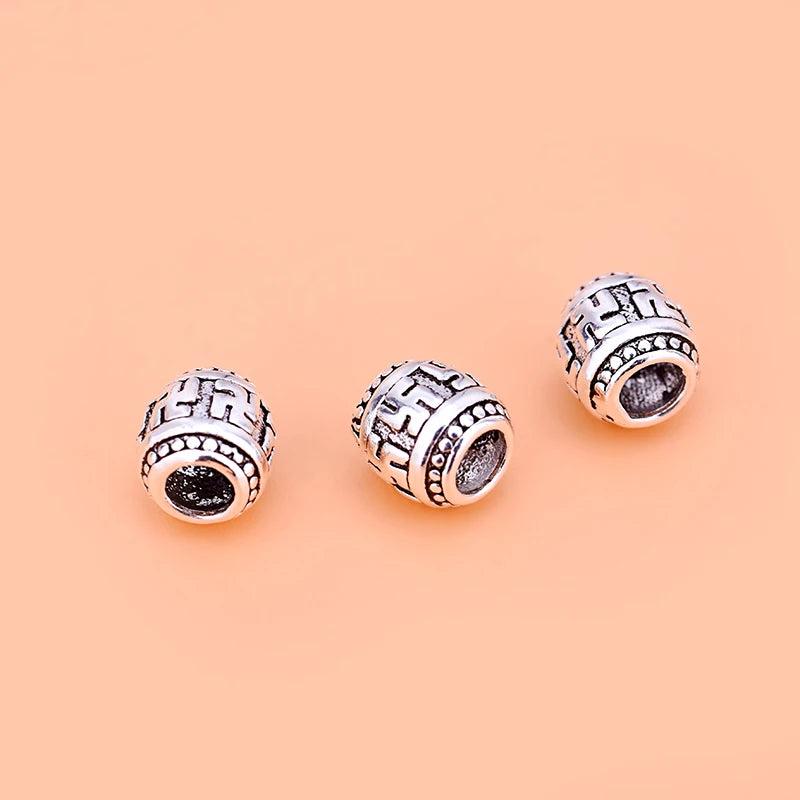 5PCS Retro Bead S925 Sterling Silver Thai Silver Beads DIY Jewelry