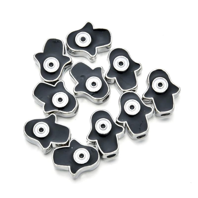 10pcs Silver Enamel Evil Eye Spacer Beads for Jewelry Making