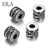 4pcs Stainless Steel Rose Flower Beads for 5mm Leather Cord Bracelet Making