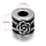 4pcs Stainless Steel Rose Flower Beads for 5mm Leather Cord Bracelet Making