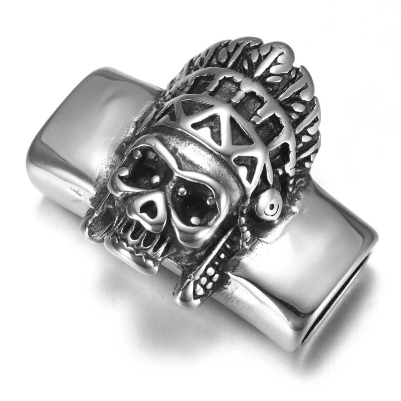 Punk Skull Chief Stainless Steel Slider Beads 12*6mm
