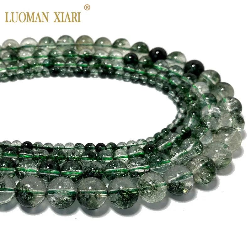 Sea Grass Green Ghost Crystal Quartz Round Stone Beads 15''