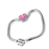 Pink Butterfly Enamel Beads 5mm Hole Stainless Steel Women Bracelet Charms