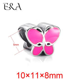 Pink Butterfly Enamel Beads 5mm Hole Stainless Steel Women Bracelet Charms