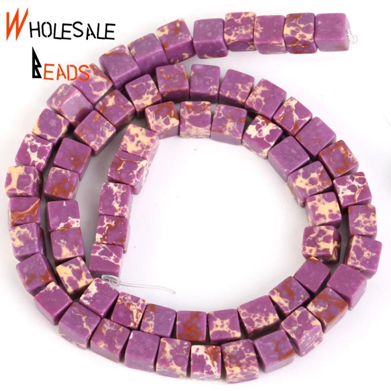 6mm Colorful Sea Sediment Jaspers Cube Spacer Beads 15''