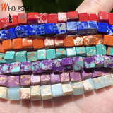 6mm Colorful Sea Sediment Jaspers Cube Spacer Beads 15''