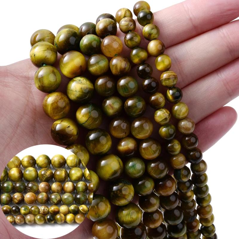 Green Tiger Eyes AA+ Smooth Charm Round Stone Bead for Jewelry Making