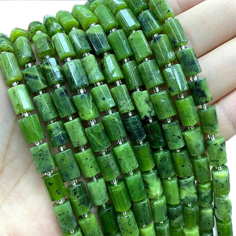 Natural Green Jaspers Cylinder Spacer Beads 15''