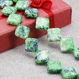 14mm Green Riverstones Diagonal Square Loose DIY Beads