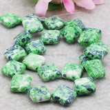 14mm Green Riverstones Diagonal Square Loose DIY Beads