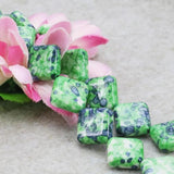 14mm Green Riverstones Diagonal Square Loose DIY Beads