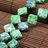 14mm Green Riverstones Diagonal Square Loose DIY Beads