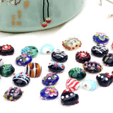 6 Pcs Oval Engraved Vintage Style Glass Beads DIY Jewelry Making