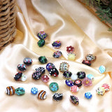 6 Pcs Oval Engraved Vintage Style Glass Beads DIY Jewelry Making