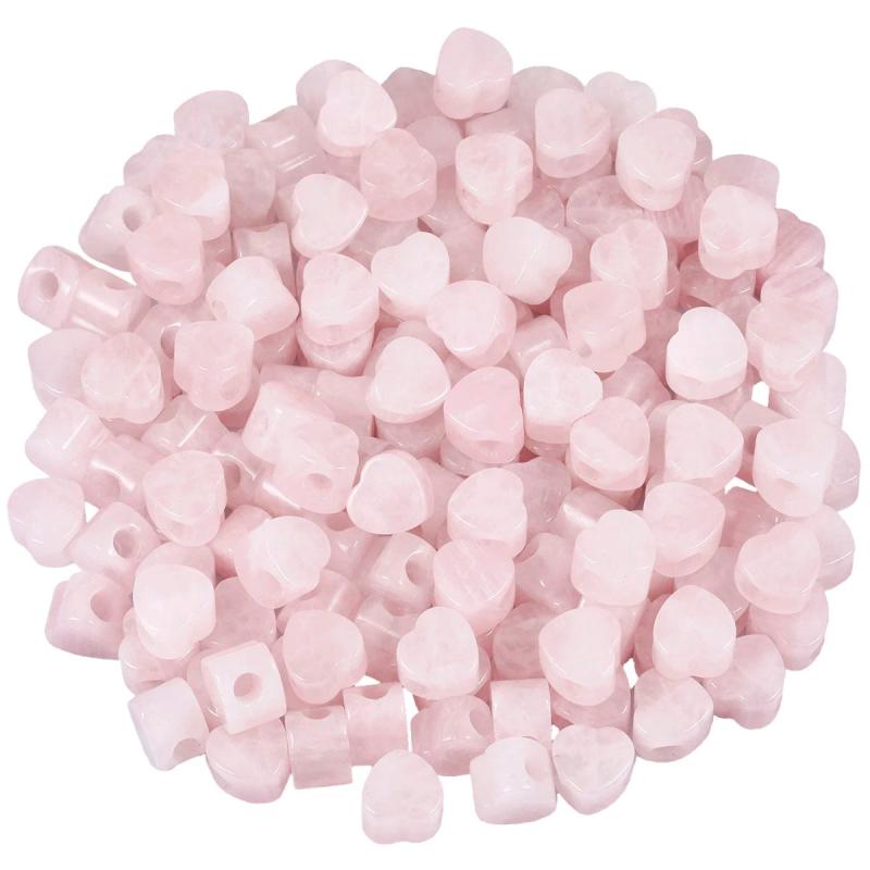 5pcs Rose Quartz Heart Shape Charms Big Hole Beads 14x14mm