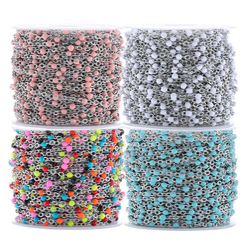 2M Stainless Steel Enamel Link Cable Flat Chains DIY Necklace Bracelet Findings