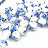 50pcs 8mm Ceramic Beads Flower Porcelain Spacer Round Loose Beads