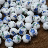 50pcs 8mm Ceramic Beads Flower Porcelain Spacer Round Loose Beads