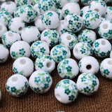 50pcs 8mm Ceramic Beads Flower Porcelain Spacer Round Loose Beads