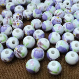 50pcs 8mm Ceramic Beads Flower Porcelain Spacer Round Loose Beads
