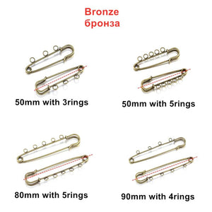 10Pcs Safety Pins Brooch Blank Base Brooch Pins 3/5 Rings Jewelry Pin