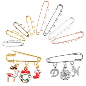 10Pcs Safety Pins Brooch Blank Base Brooch Pins 3/5 Rings Jewelry Pin