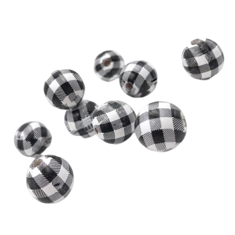 100 Round Wood Beads Decorative Waterproof Plaid Natural Kids
