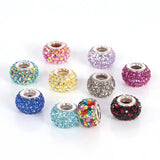 5pcs Mixed Colors CZ Crystal Rhinestone Charms Silver Core Beads 12.5x8.5mm