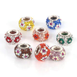 5pcs Mixed Colors CZ Crystal Rhinestone Charms Silver Core Beads 12.5x8.5mm