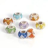 5pcs Mixed Colors CZ Crystal Rhinestone Charms Silver Core Beads 12.5x8.5mm