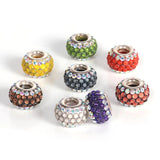 5pcs Mixed Colors CZ Crystal Rhinestone Charms Silver Core Beads 12.5x8.5mm