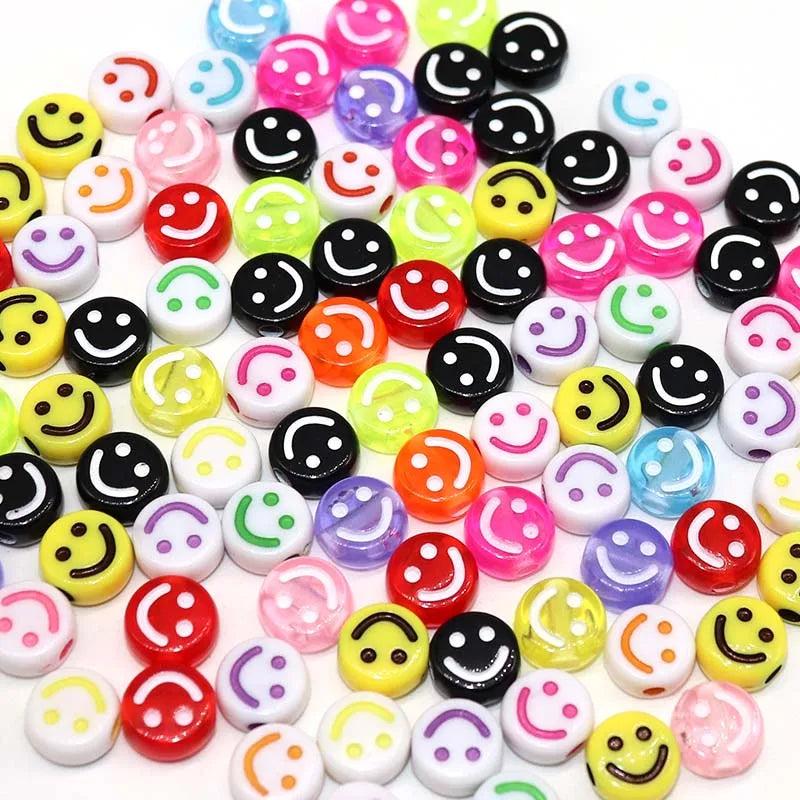 50pcs Colorful Plastic Alphabet Bead Smiley Face Letters Bracelet DIY Beads