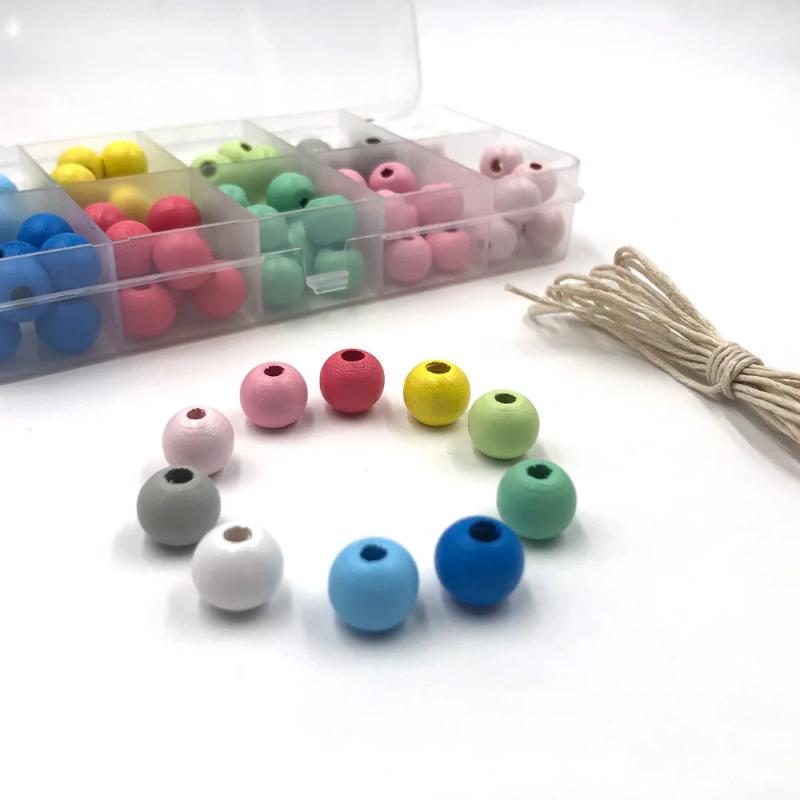 120Pcs Colored Wooden Beads Jewelry DIY Bracelet Necklace Accesso
