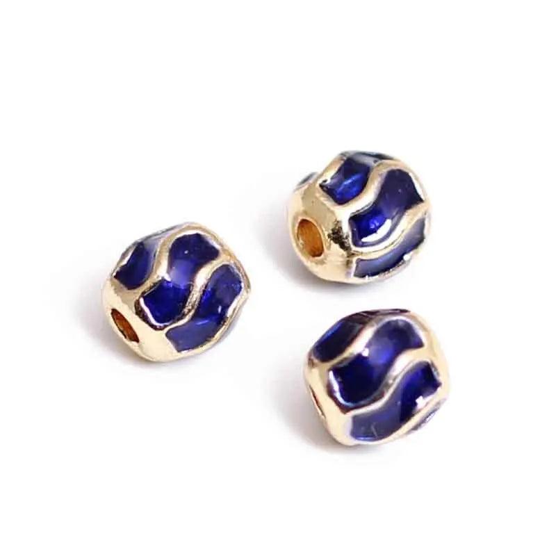 5pcs Cloisonne Handcraft Metal Beads 7mm Alloy Drop Oil Wave Spa
