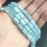 Faceted Aquamarine Stone Beads Cylinder 7.5''