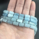 Faceted Aquamarine Stone Beads Cylinder 7.5''