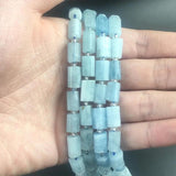 Faceted Aquamarine Stone Beads Cylinder 7.5''