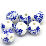 12mm White&Blue Flower Pattern Ceramic Beads DIY Jewelry, 30PC