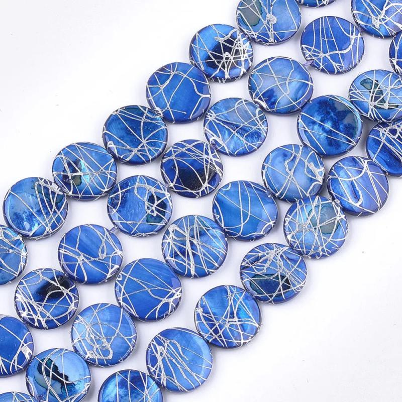 Flat Round Shell Beads Strand RoyalBlue