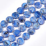 Flat Round Shell Beads Strand RoyalBlue