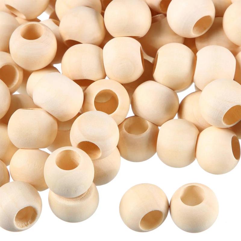200 Natural Wood Beads 20mm Large Hole Wooden Spacer Grain Classic