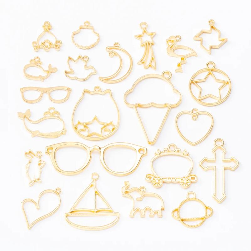 88PCS Geometric Charms UV Epoxy Resin Metal Frame Base Pendant Blank