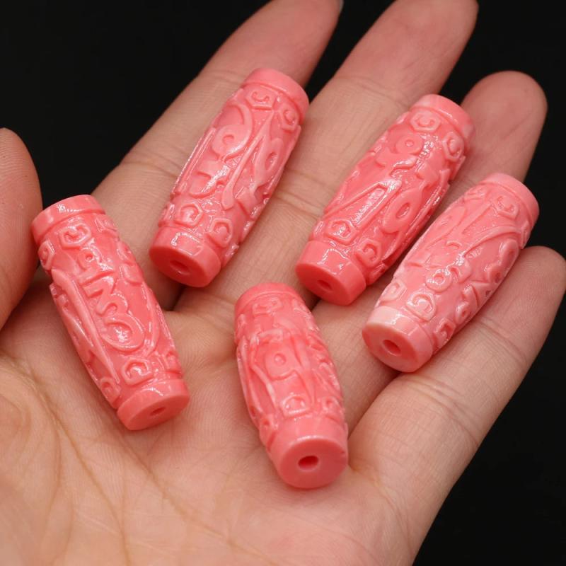 10Pcs Natural Pink Coral Bead Cylindrical Beads Jewelry Making DIY