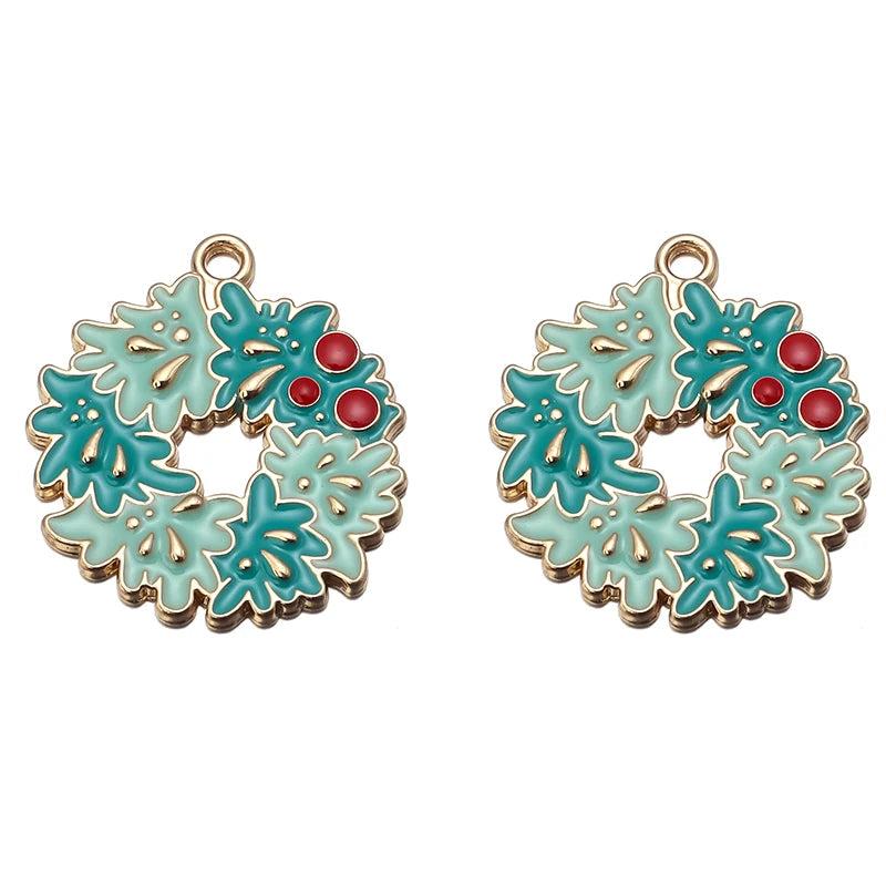 6pcs Enamel Christmas Tree Pine Cone Charms Pendants Ornaments Beads