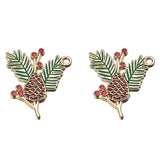 6pcs Enamel Christmas Tree Pine Cone Charms Pendants Ornaments Beads