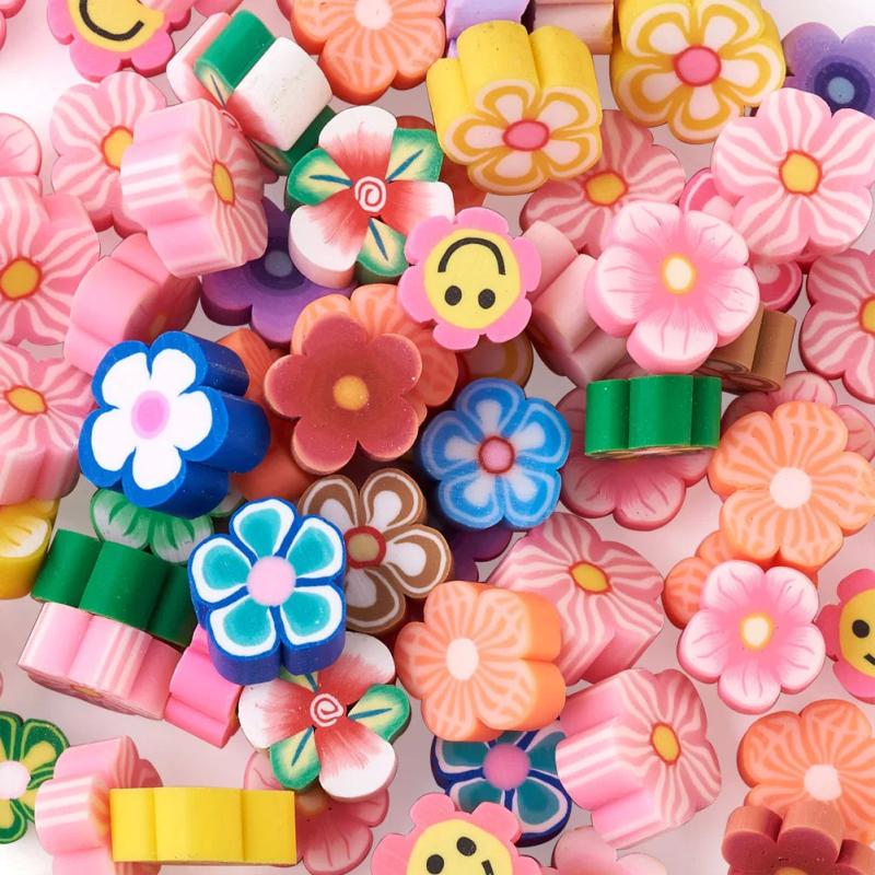 200pcs Mixed Flower Polymer Clay Cabochons for DIY Jewelry Making