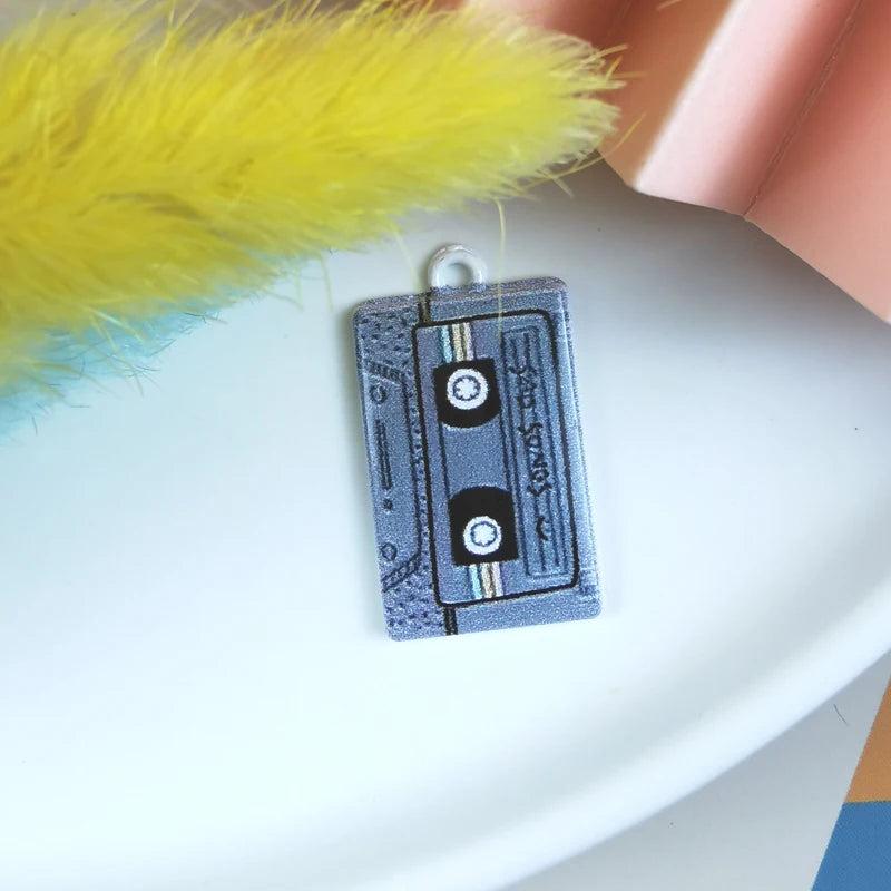 10pcs Spray Paint Cassette Tape Enamel Charms for Jewelry Making