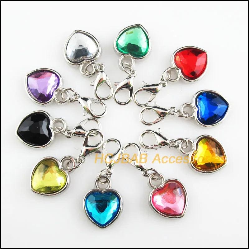 20Pcs Retro Acrylic Heart Charms with Lobster Clasps 12.5x16.5mm