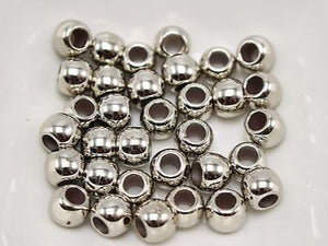 100 Silver Metallic Acrylic Round Pony Beads 10X8mm Spacer