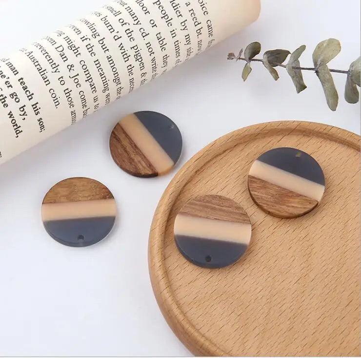 4pcs 28mm Splice Round Earring Charms DIY Jewelry Wood Charms